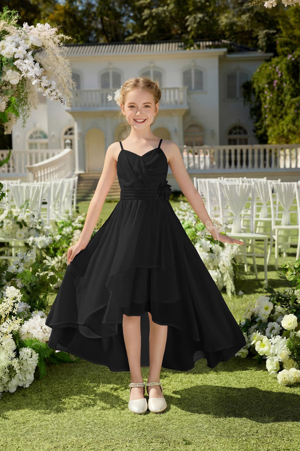 GRACE KARIN Girls Chiffon Summer Dresses Teen Long Party Formal Dress Flower Bridesmaid Straps Shirred High Low Clothes 6-14