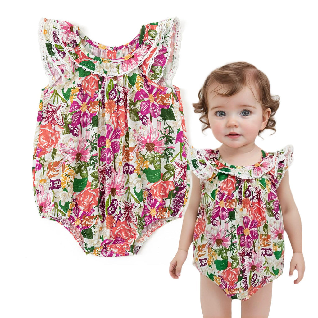 Simplee kids Baby Girls Summer Romper Onesie Infant Newborn Floral Ruffled Sleeveless Bodysuit