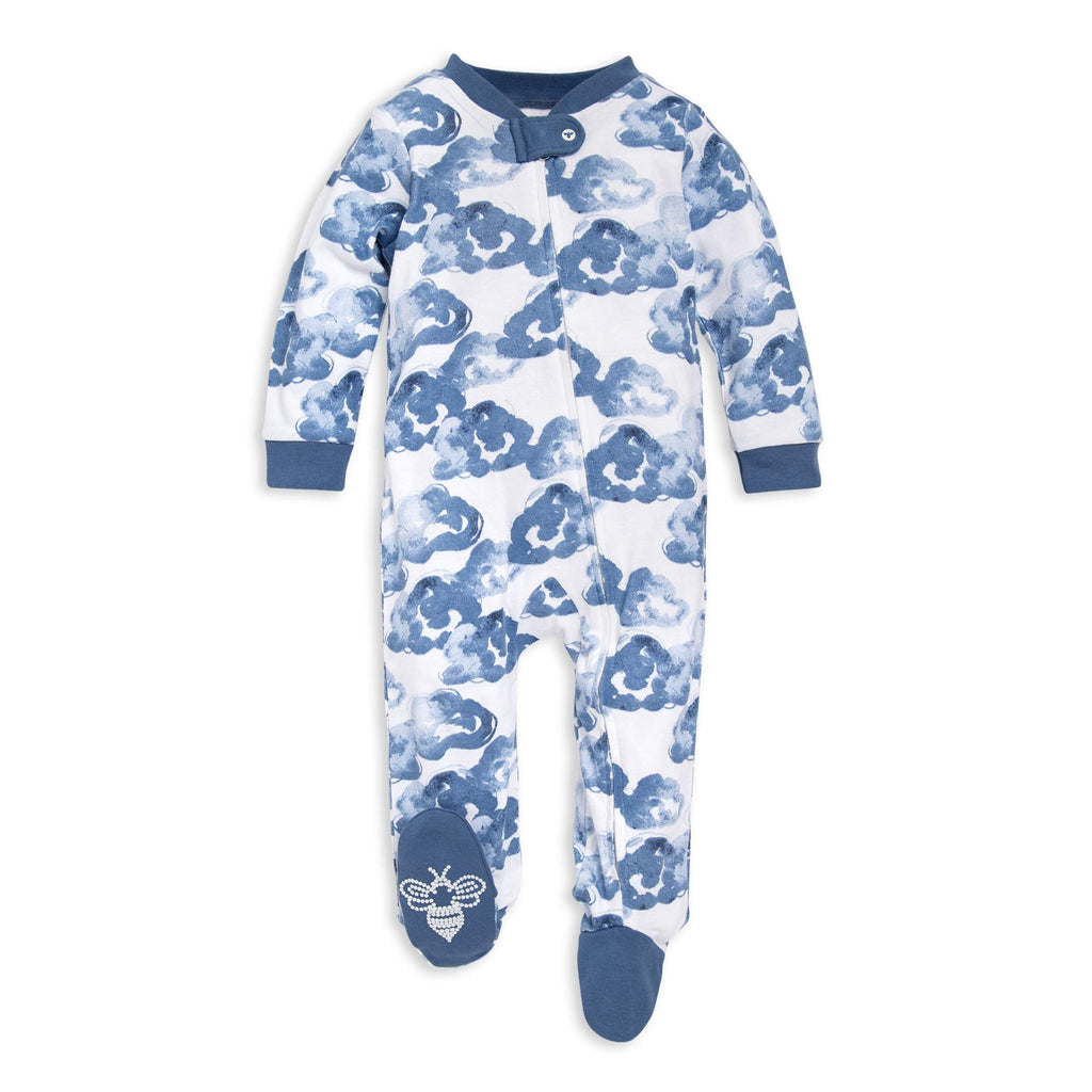 Burt's Bees Baby Boys Sleep and Play Pajamas, 100% Organic Cotton, One-piece PJs, Diagonal Zip Up Loose Fit Footie
