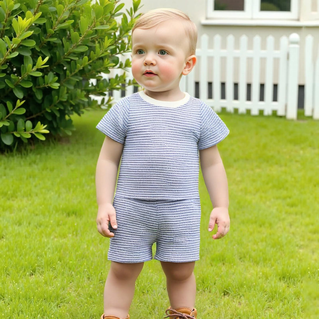 VISGOGO Baby Boy Summer Outfit Striped T-shirt Toddler Boy Summer Clothes 6 12 18 Months 2 3 4 5 T Kids Boy Short Set