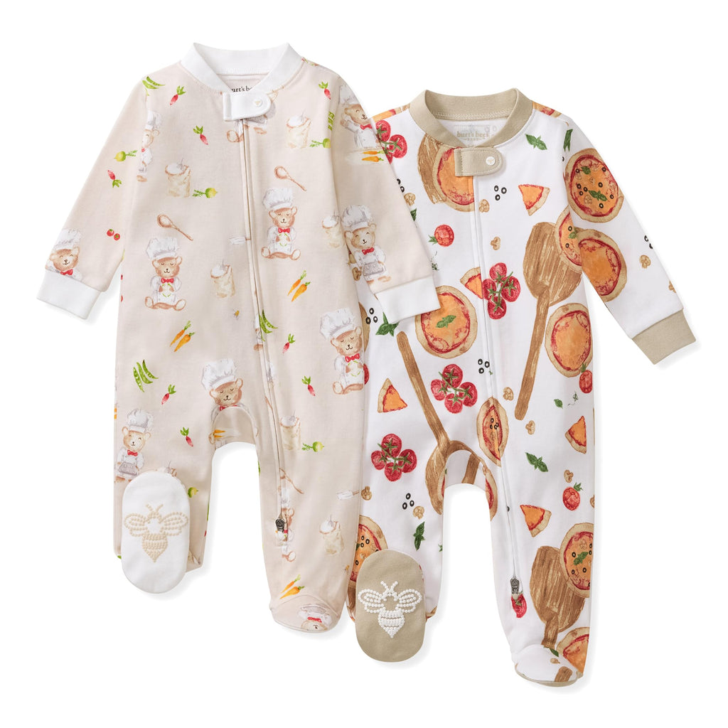 Burt's Bees Baby Boys Sleep and Play Pajamas, 100% Organic Cotton, One-piece PJs, Diagonal Zip Up Loose Fit Footie