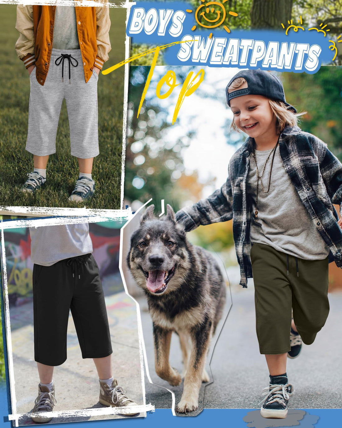 Boys 3-Pack Wide-Leg Capri Jogger Pants with Pockets