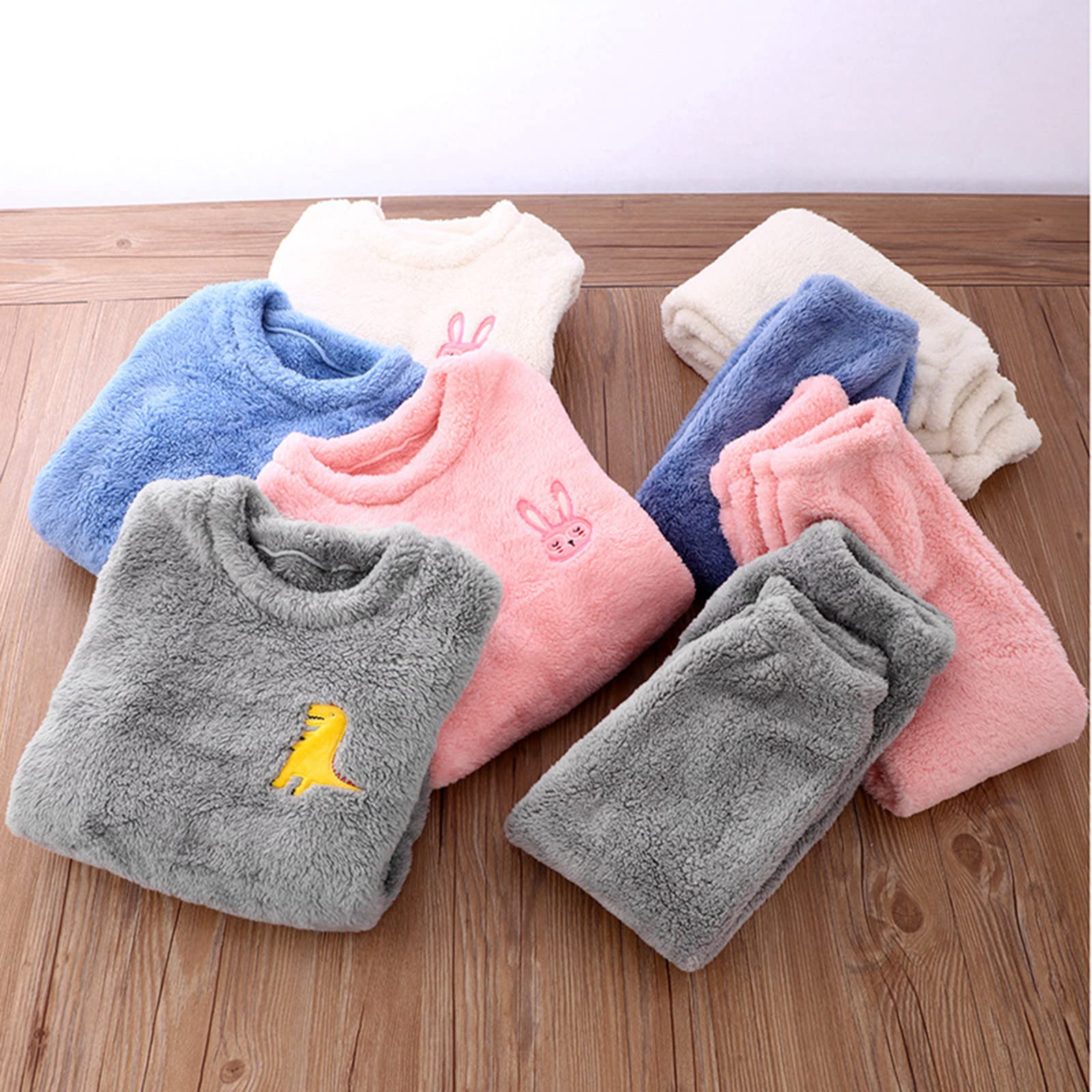 Kids Toddler Pajamas Boys Girls Fleece Pajama Set Winter Warm Sleepwear Pjs Set Plush Tops+Pants Outfits Loungewear