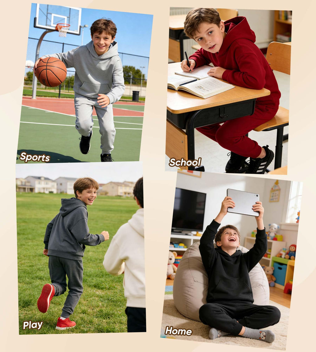 MERIDIANO Boys Sweatsuit 2 Piece Outfits Cozy Athletic Tracksuit Set Pullover Hoodie and Jogger Pants Kids Clothes Size 5-16