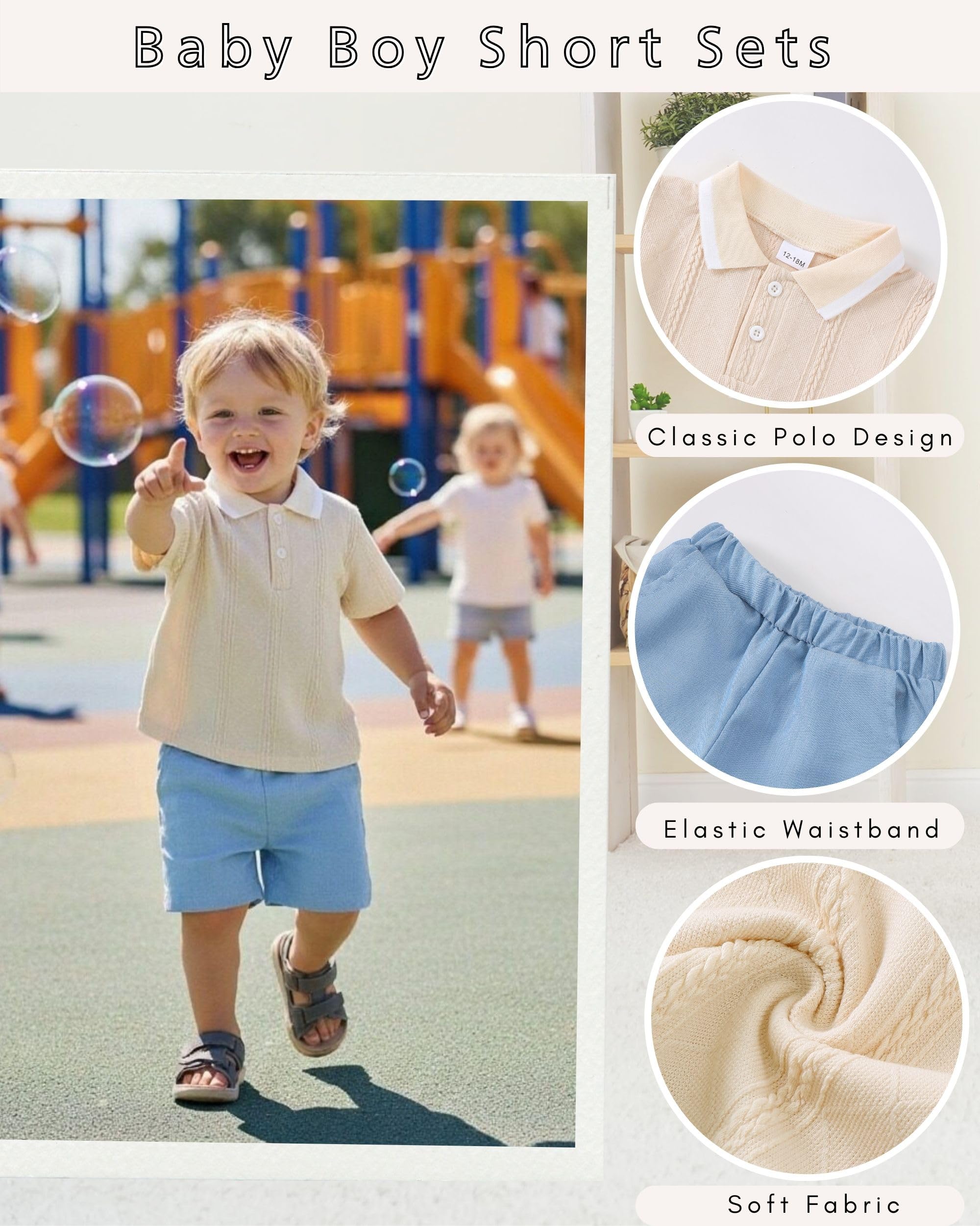 Renotemy Toddler Baby Boys Clothes Summer Outfits Polo Shirt Shorts Set 2Pcs Boys Clothing Sets 12 Month-5T