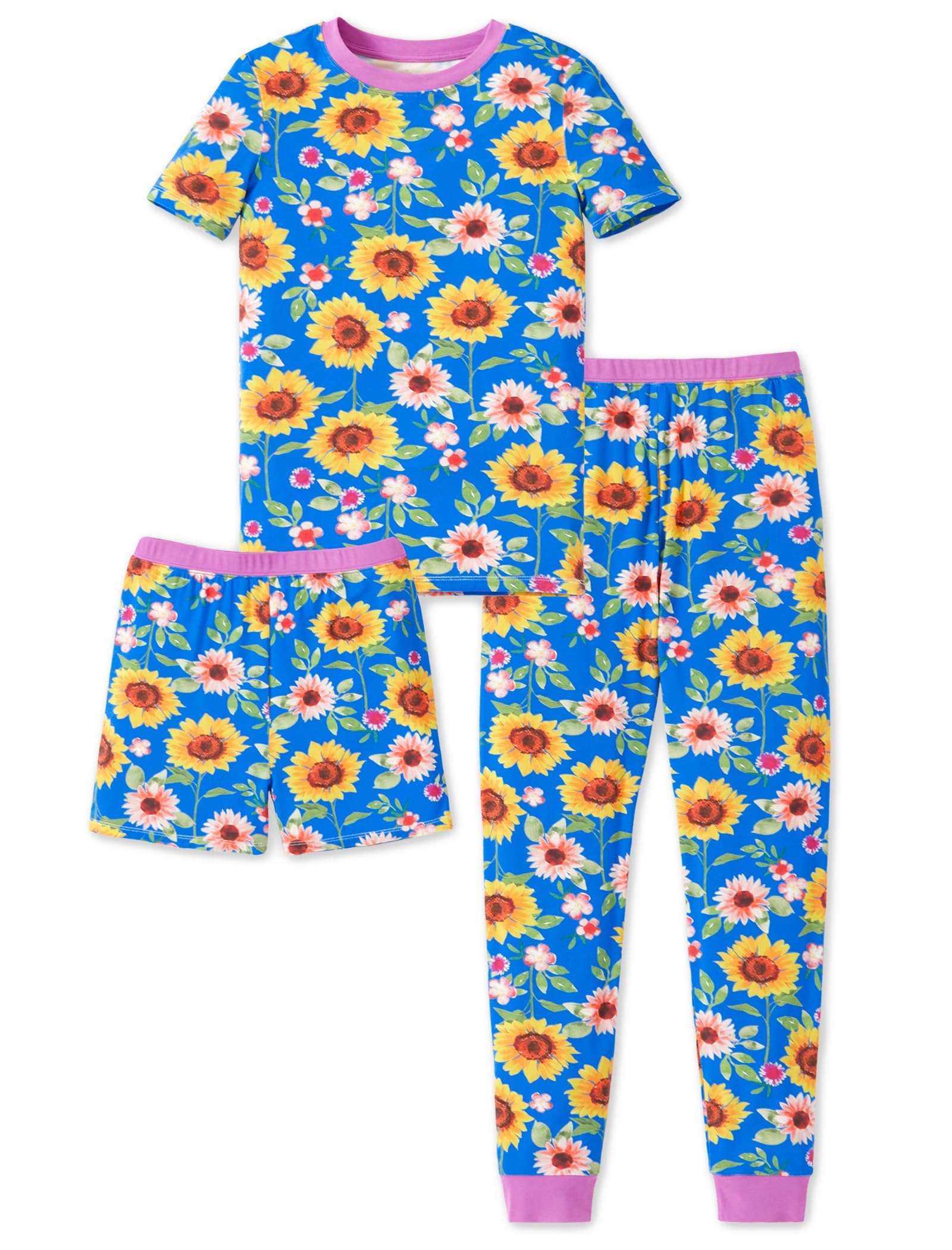 PATPAT Bamboo Viscose Pajamas Sets for Boys Girls Kids Toddler, 3 Pack Shorts & Pants Sleepers, Ultra-soft Snug Fit Pjs 2-12Y