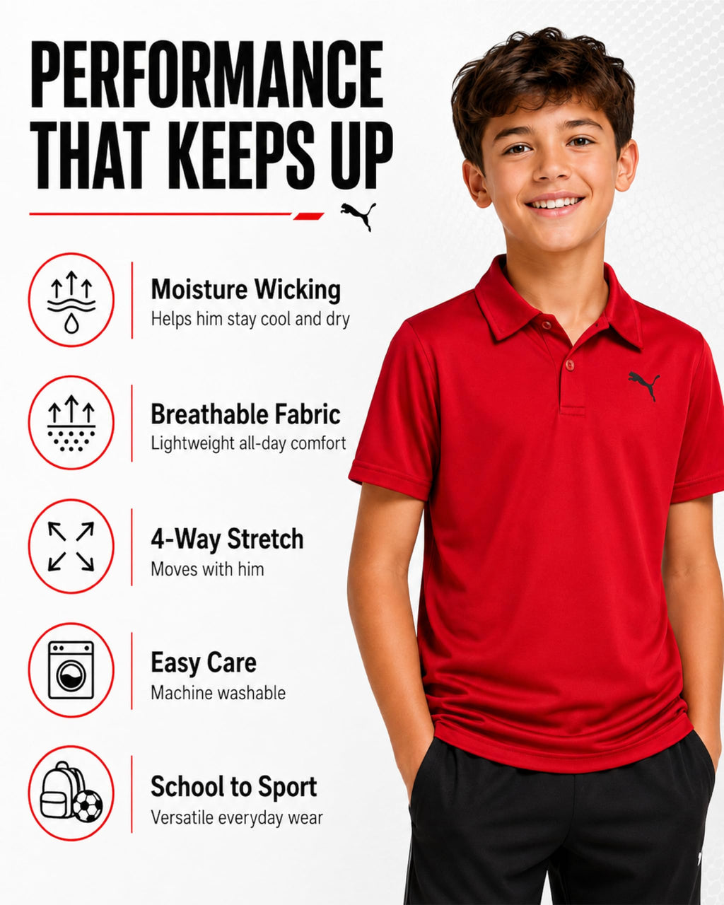PUMA Boys Polo Shirt - 2 Pack Athletic Performance Short Sleeve Boys Golf Shirts - Cool Casual Collared Shirts