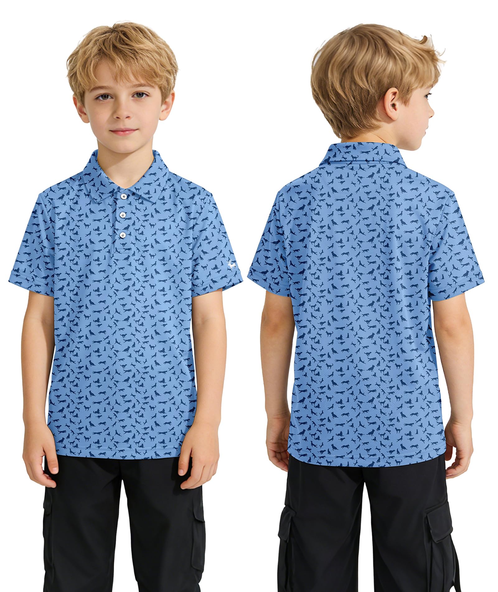 ZITY Boys Golf Polo Shirts Short Sleeve UPF 50+ Print Pattern Shirts for Youth Kids Funny School Uniform Collared T-Shirt
