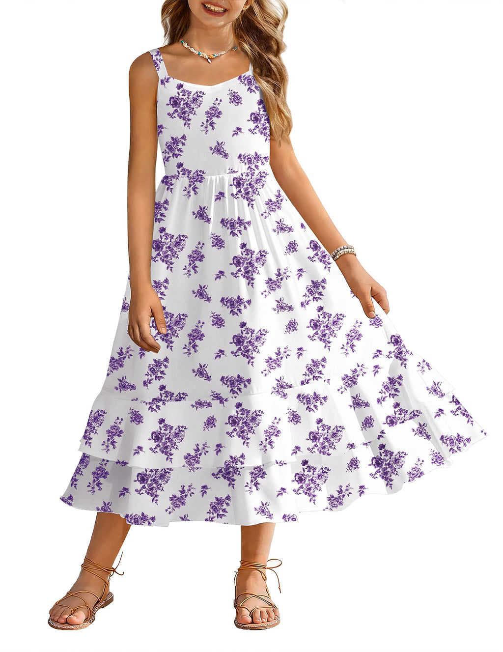 Arshiner Girls Cami Summer Dress Casual Sleeveless Sundress with Pockets for 5-14 Y
