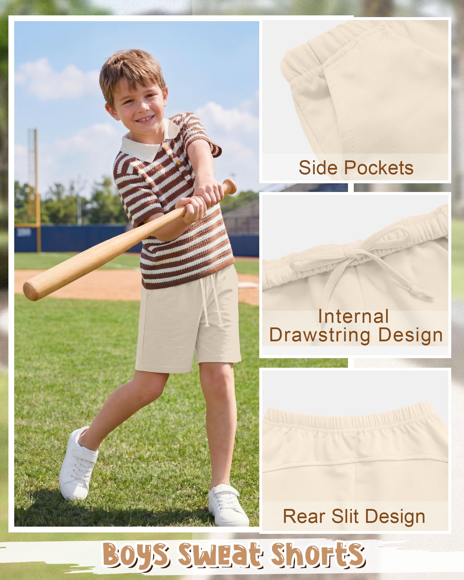 Langyiwee 3 Pack Boys Shorts Kids Baggy Athletic Sweat Shorts with Pockets Elastic Waist Summer Casual Joggers, 6-16 Years