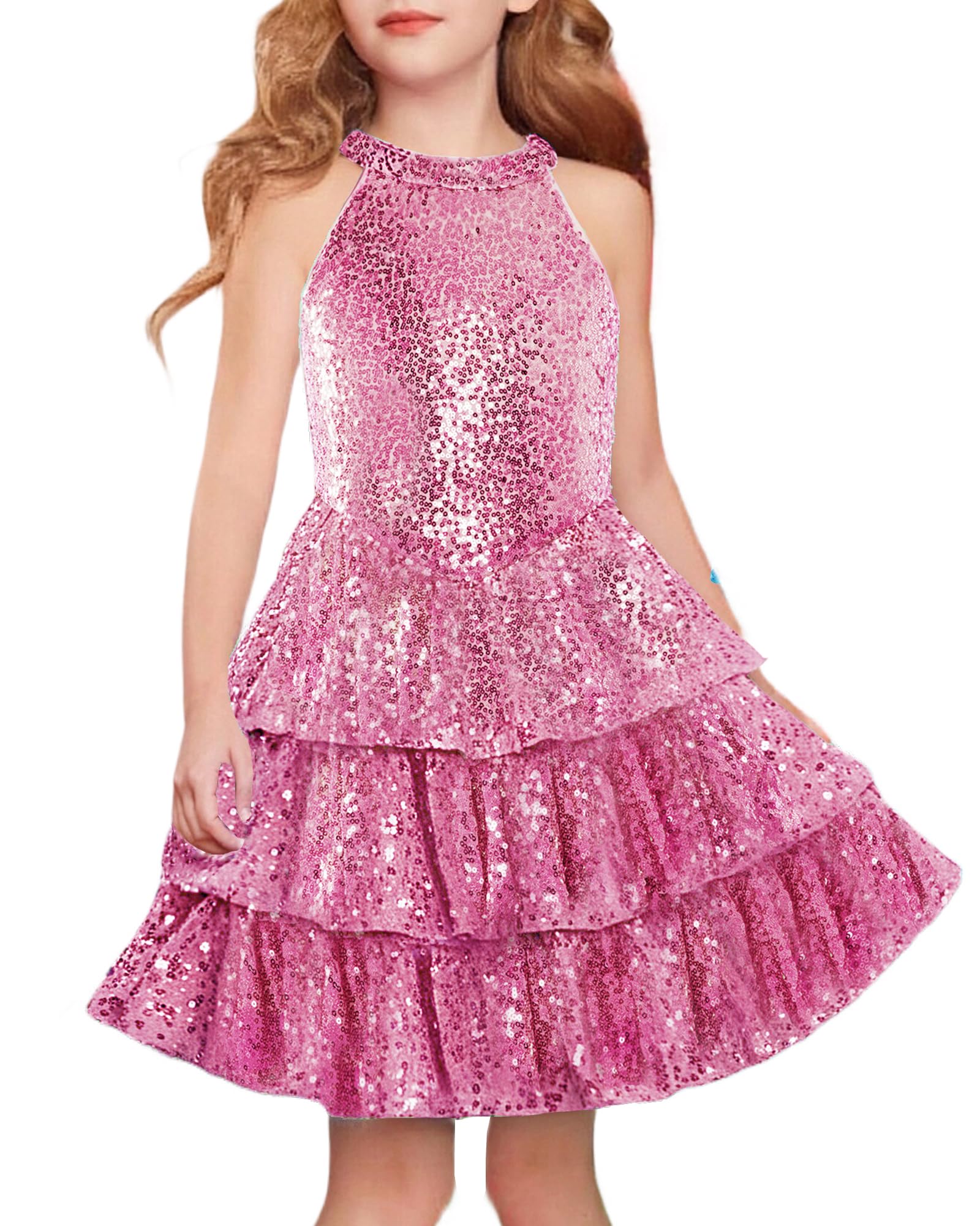 GRACE KARIN Girls Sequin Party Dress Kids Sparkly Formal Birthday Teen Special Occasion Fancy Pageant Dresses Size 6-14