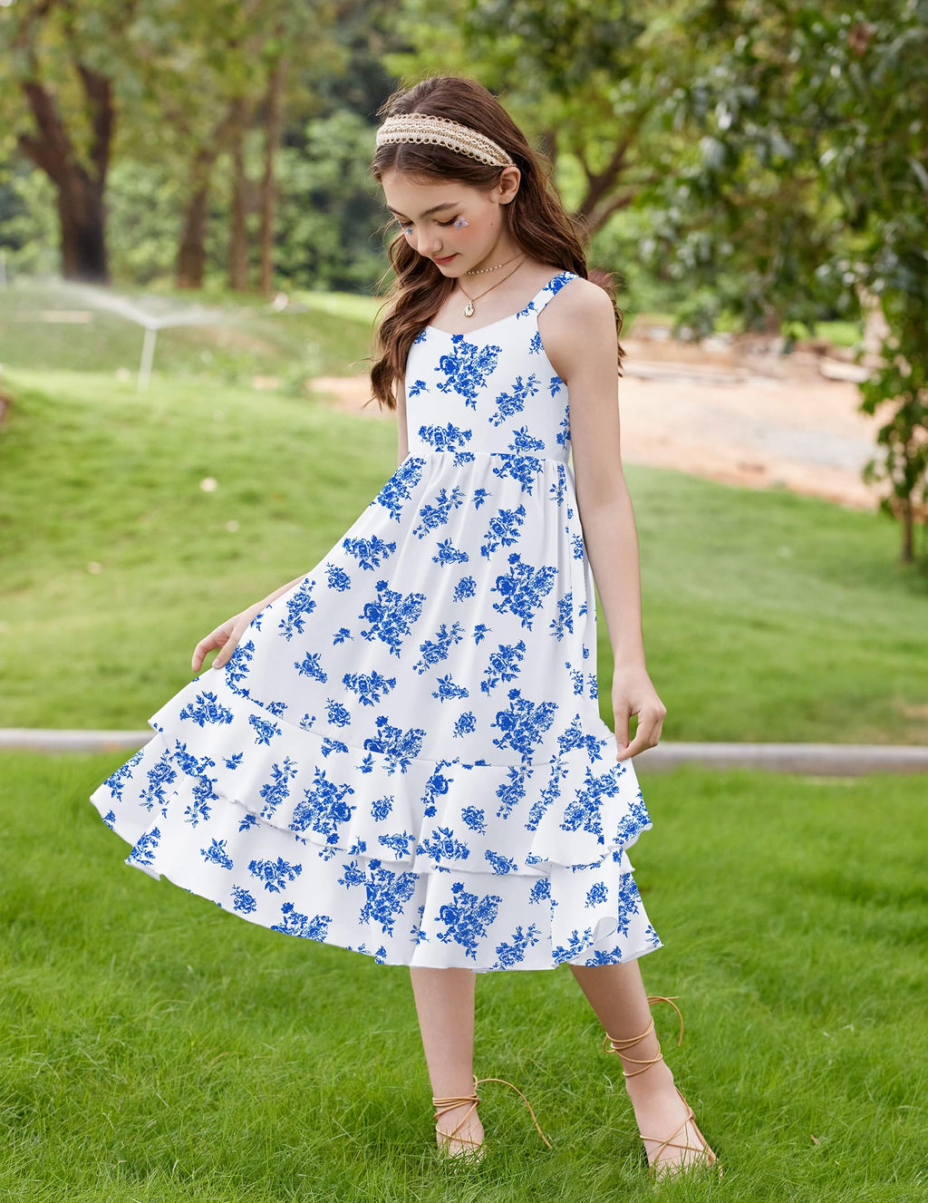 Arshiner Girls Cami Summer Dress Casual Sleeveless Sundress with Pockets for 5-14 Y