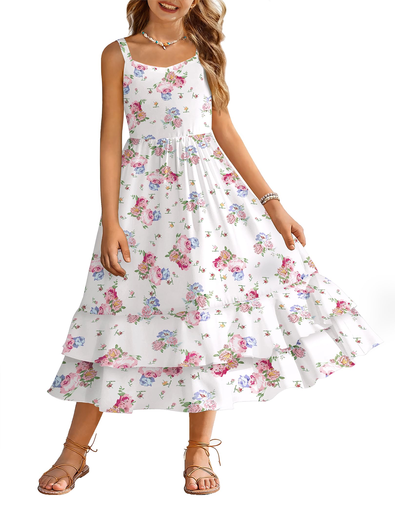 Arshiner Girls Cami Summer Dress Casual Sleeveless Sundress with Pockets for 5-14 Y
