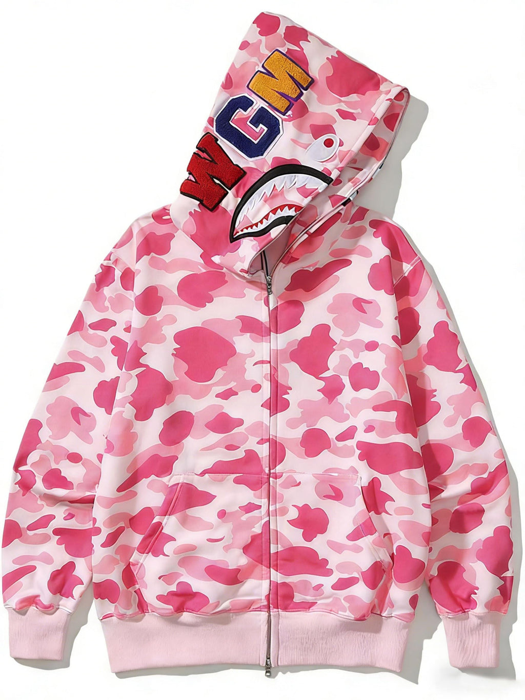 RICK TOP ONE Unisex Camouflage Hoodie with Shark Embroidery, Full Zip, Lightweight Couple sweatshirts heavyweight hoodie