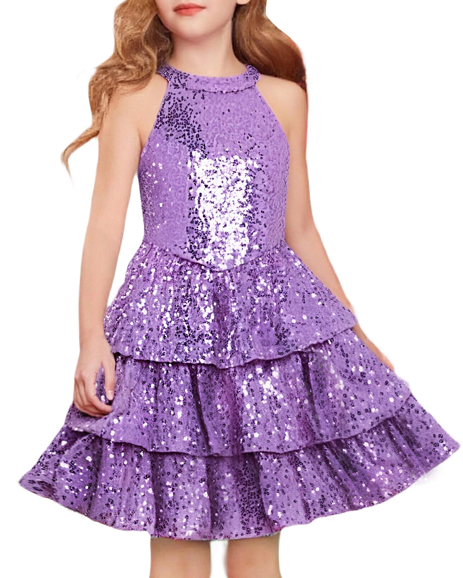 GRACE KARIN Girls Sequin Party Dress Kids Sparkly Formal Birthday Teen Special Occasion Fancy Pageant Dresses Size 6-14