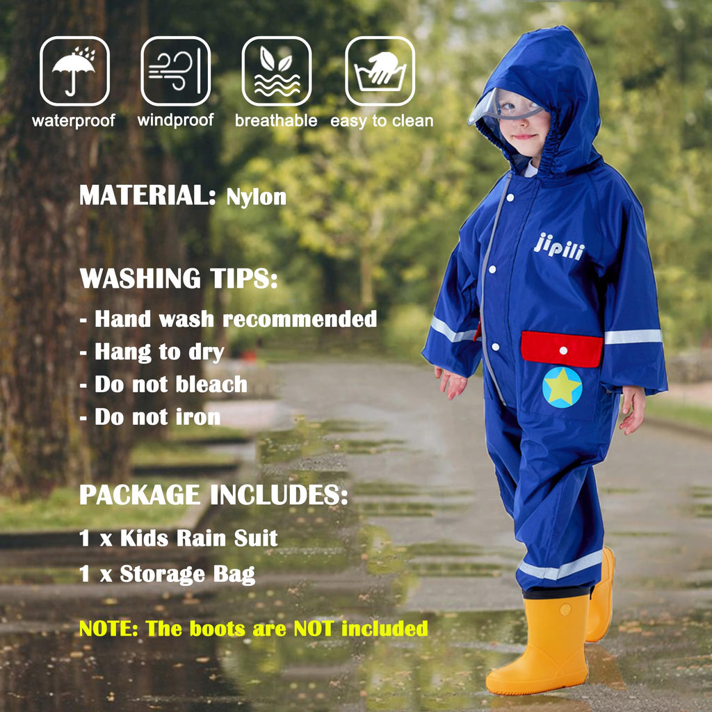 Toddler Rain Suit Boys Girls One Piece Raincoat Cartoon Waterproof Coverall Kids Rainwear S-XXL Size