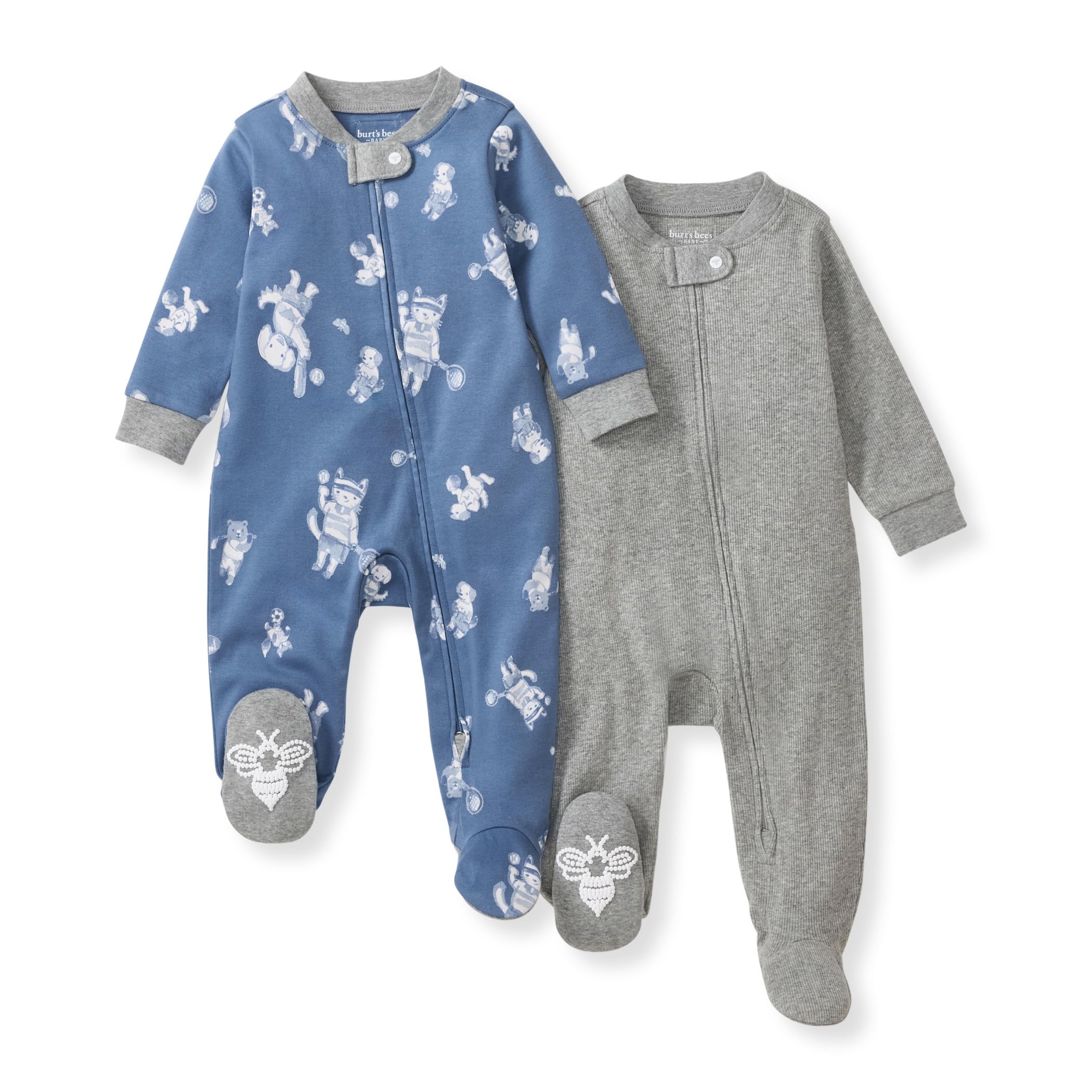 Burt's Bees Baby Boys Sleep and Play Pajamas, 100% Organic Cotton, One-piece PJs, Diagonal Zip Up Loose Fit Footie