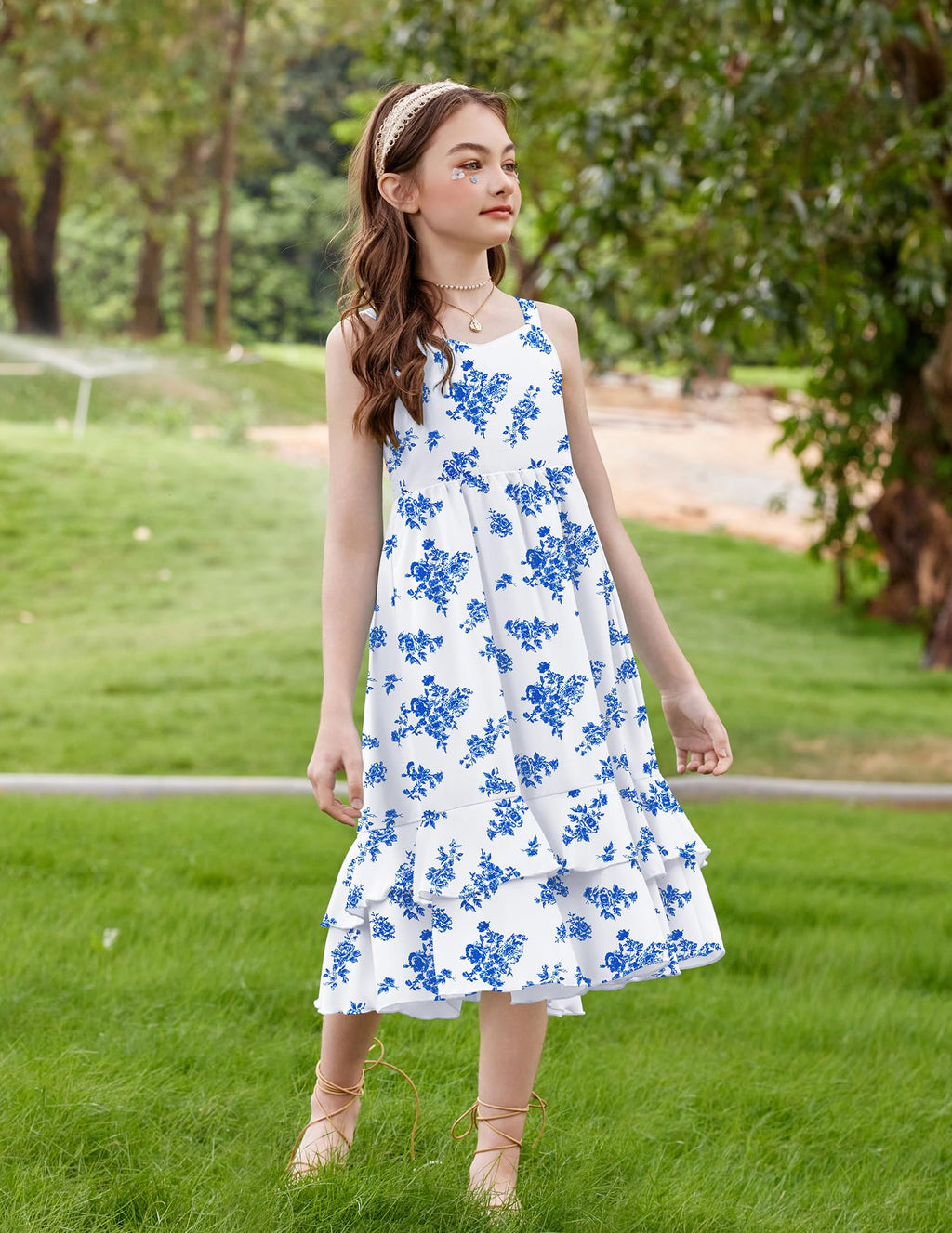 Arshiner Girls Cami Summer Dress Casual Sleeveless Sundress with Pockets for 5-14 Y