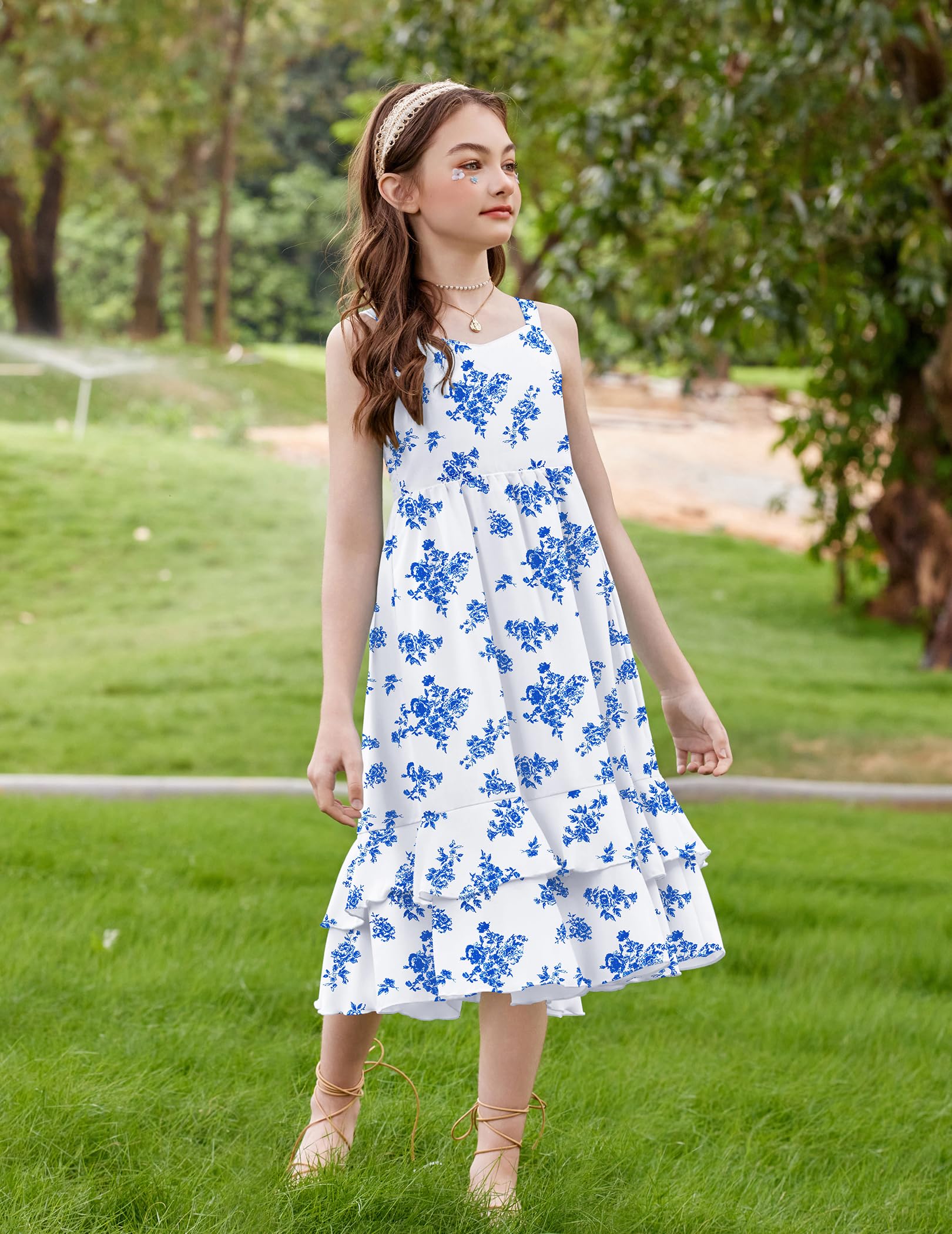 Arshiner Girls Cami Summer Dress Casual Sleeveless Sundress with Pockets for 5-14 Y