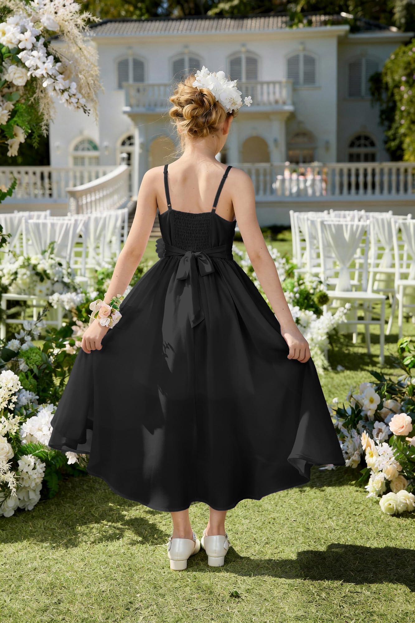 GRACE KARIN Girls Chiffon Summer Dresses Teen Long Party Formal Dress Flower Bridesmaid Straps Shirred High Low Clothes 6-14