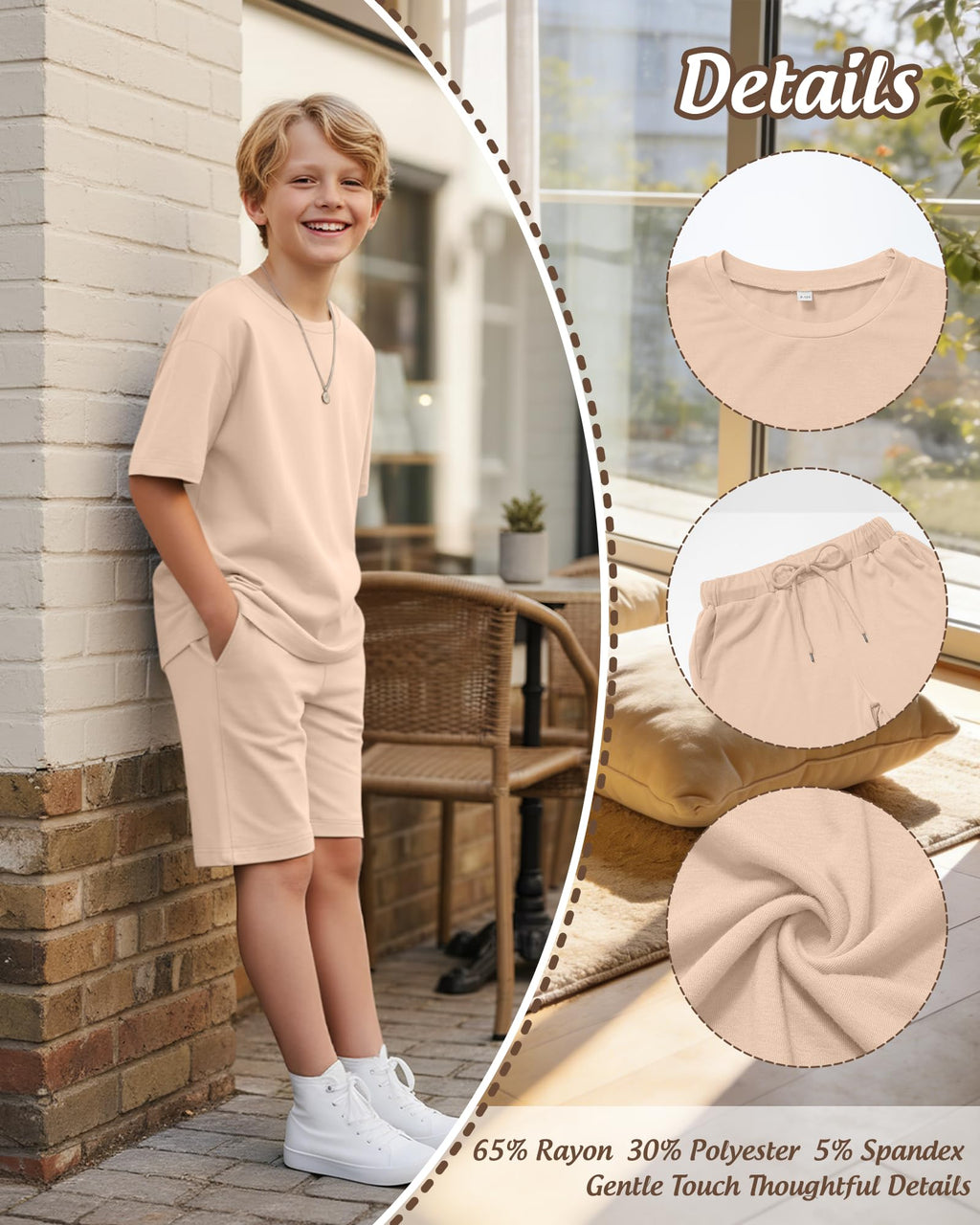 LessonZoo Boy's 2 Piece Outfits Set Summer Comfy Crewneck Oversized Short Sleeve Shirts Shorts Casual Clothing 5-14 Years