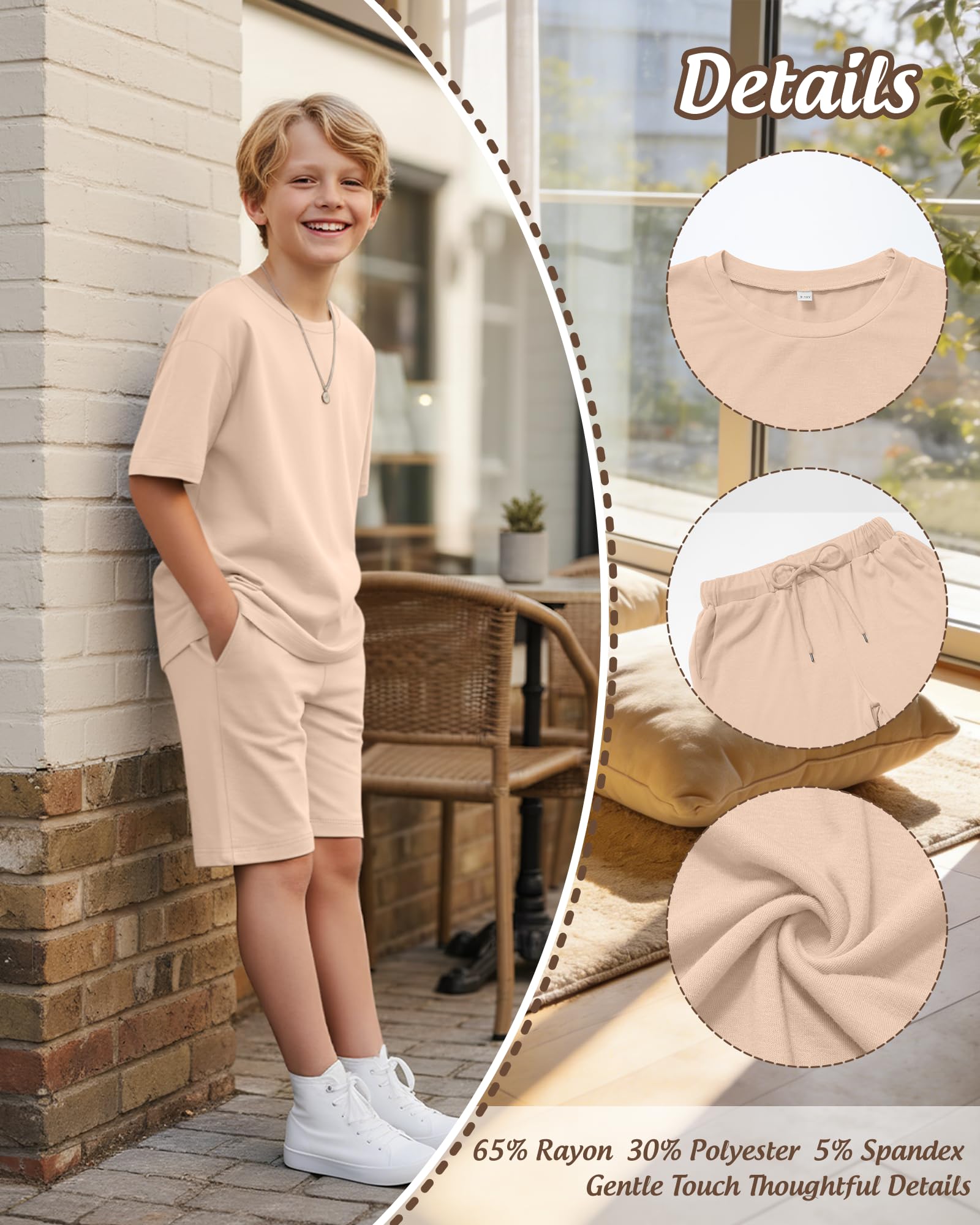 LessonZoo Boy's 2 Piece Outfits Set Summer Comfy Crewneck Oversized Short Sleeve Shirts Shorts Casual Clothing 5-14 Years