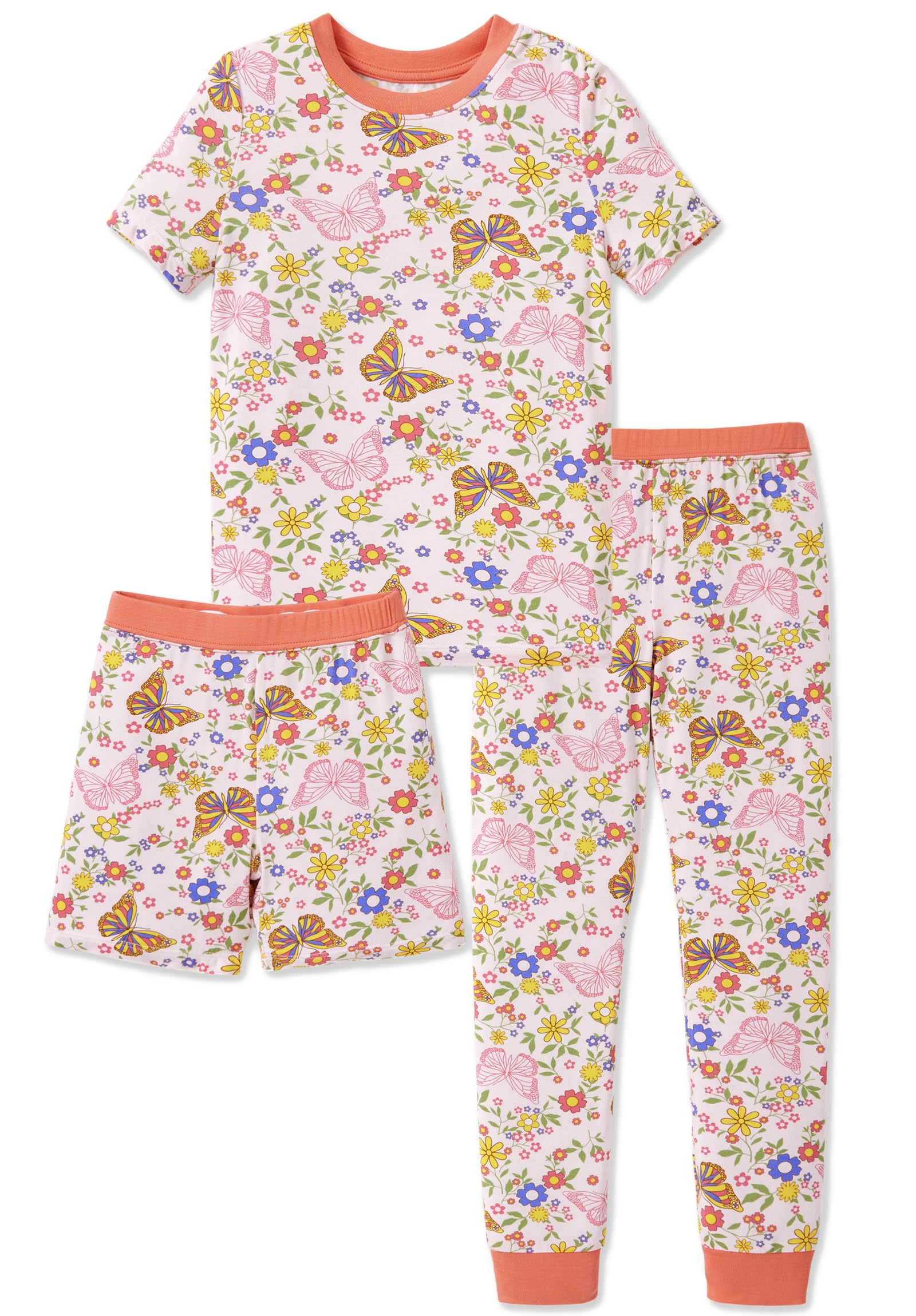 PATPAT Bamboo Viscose Pajamas Sets for Boys Girls Kids Toddler, 3 Pack Shorts & Pants Sleepers, Ultra-soft Snug Fit Pjs 2-12Y