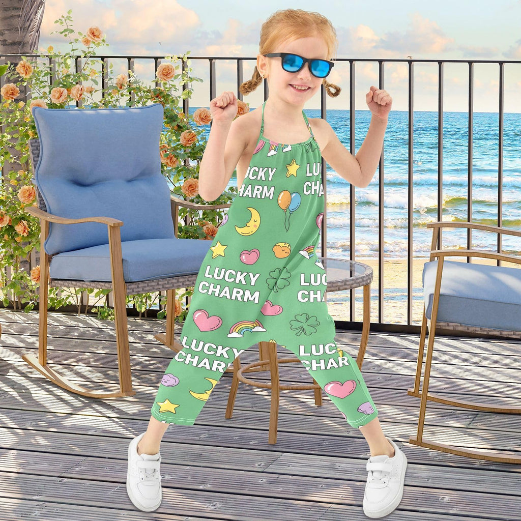 JULYTO Toddler Girls' Sleeveless Jumpsuits Lucky Charm Print Casual Summer Rompers with Pockets for 1-6T,