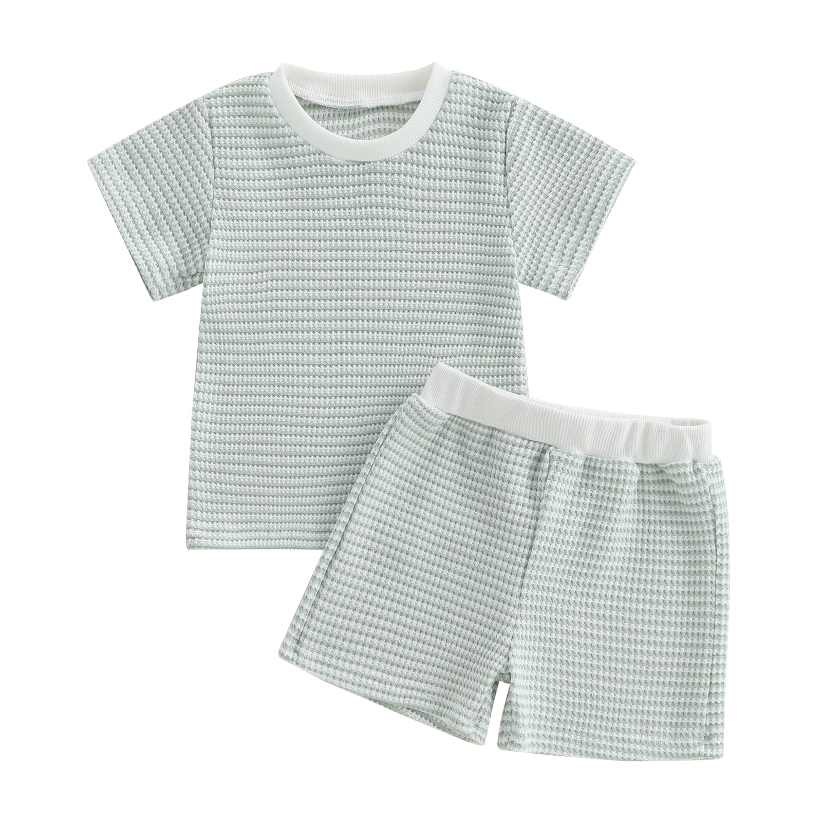 VISGOGO Baby Boy Summer Outfit Striped T-shirt Toddler Boy Summer Clothes 6 12 18 Months 2 3 4 5 T Kids Boy Short Set