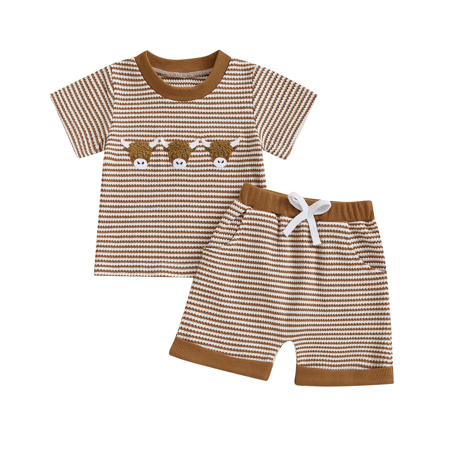 VISGOGO Baby Boy Summer Outfit Striped T-shirt Toddler Boy Summer Clothes 6 12 18 Months 2 3 4 5 T Kids Boy Short Set