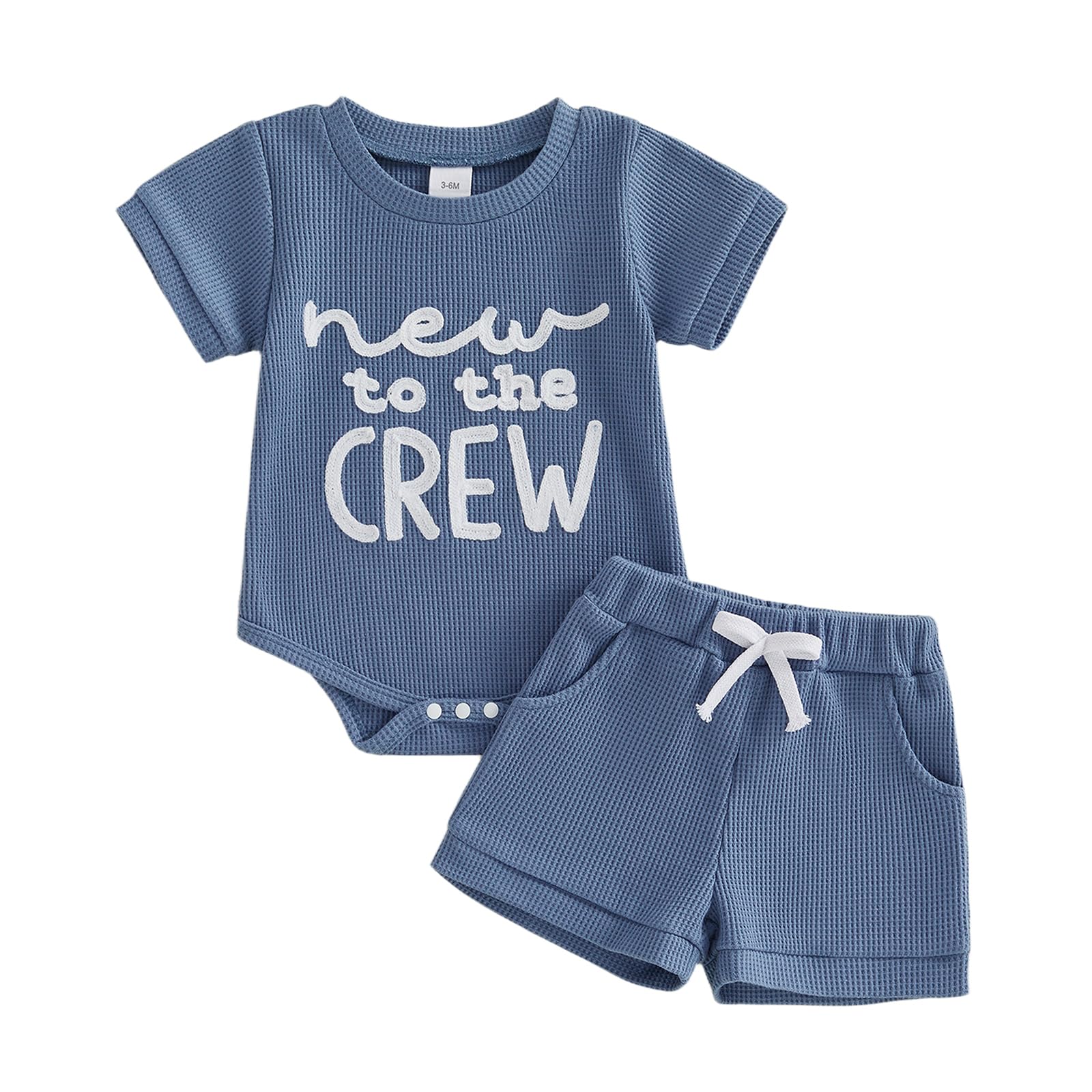 allshope Newborn Baby Boy Summer Outfit Set Dad Little Dude Embroidery Romper Jumpsuit Shorts Infant Waffle Clothes