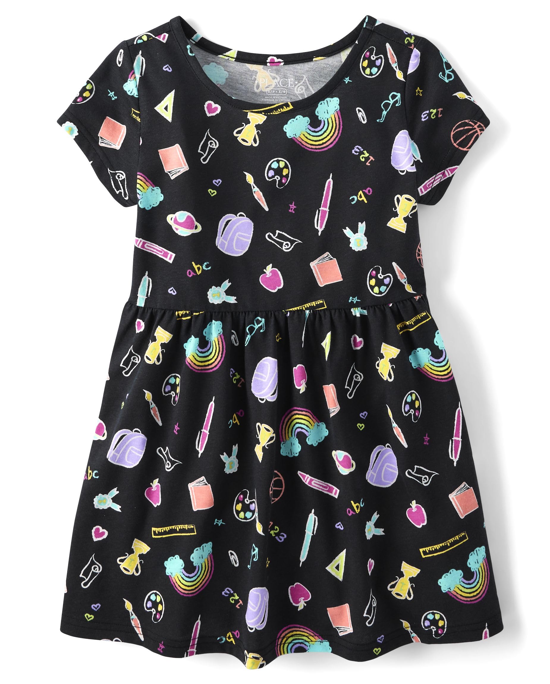 The Children's Place Girls' Plaid Stretch Jacquard Short Sleeve Dress