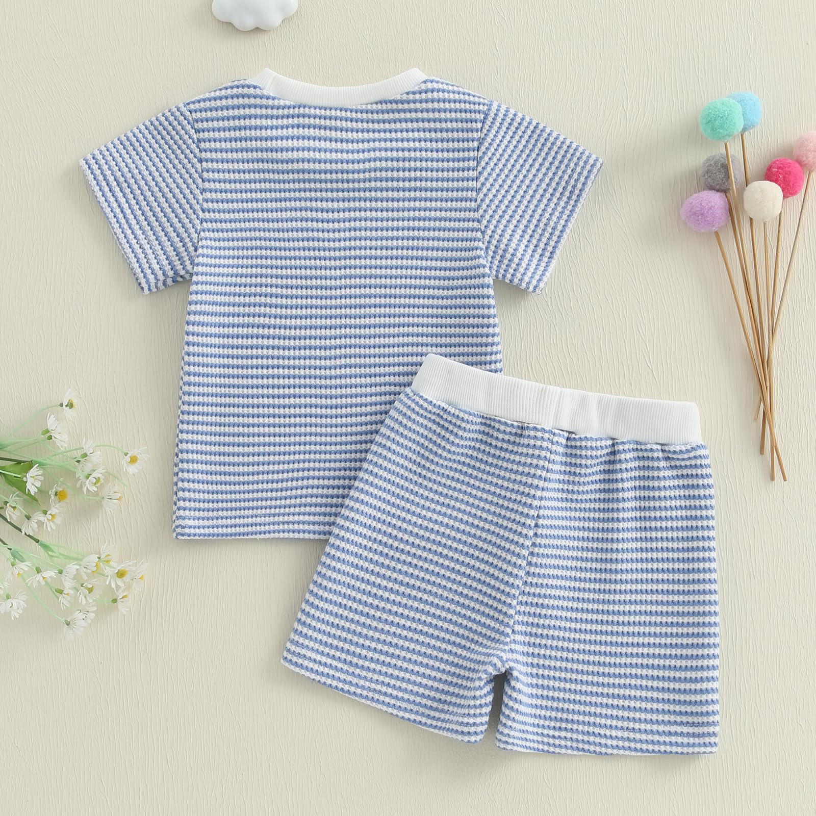 VISGOGO Baby Boy Summer Outfit Striped T-shirt Toddler Boy Summer Clothes 6 12 18 Months 2 3 4 5 T Kids Boy Short Set