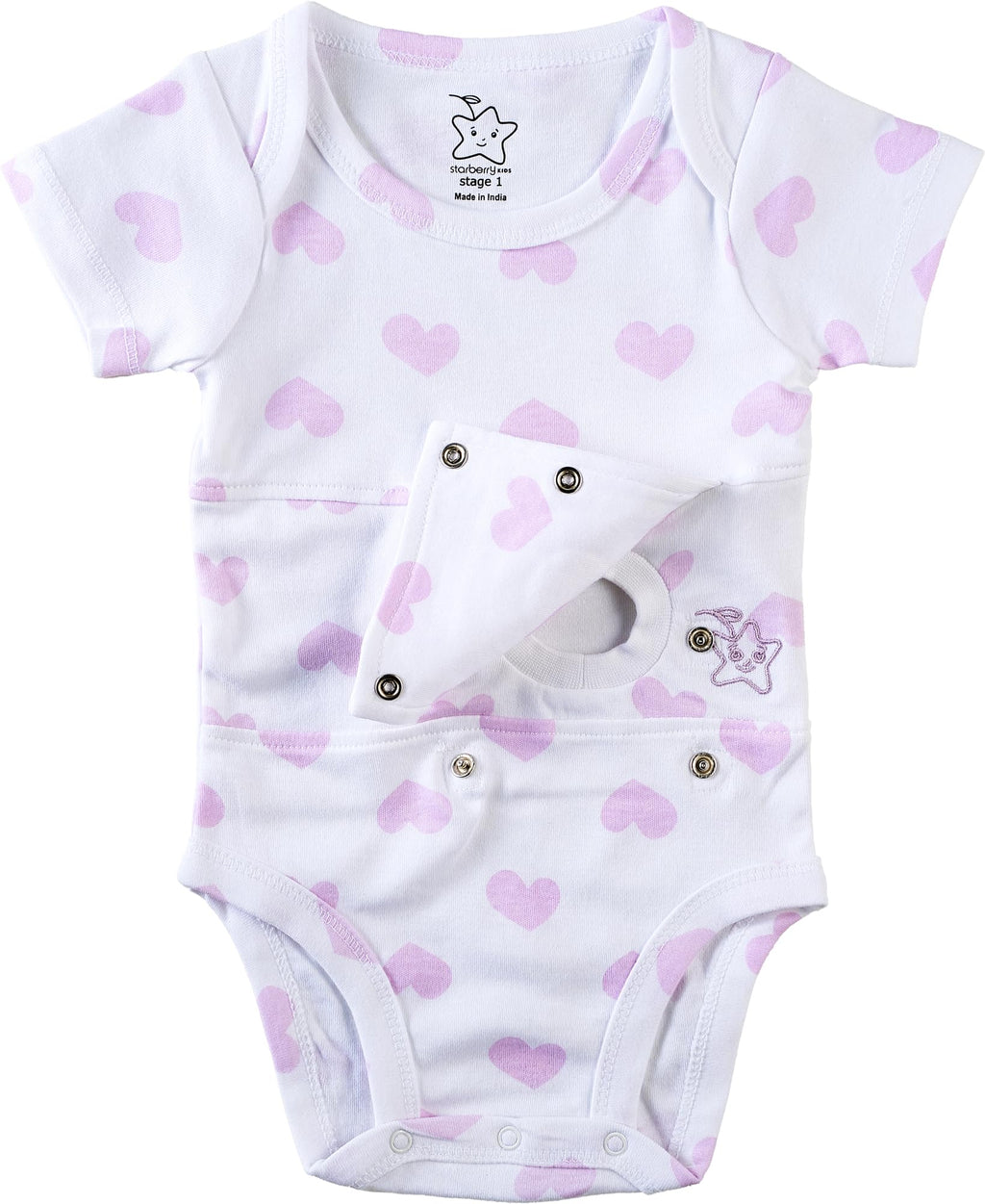 Starberrykids Unisex Adaptive Feeding G-Tube Baby Onesies, 100% Cotton, Round Neck Style, Short Sleeve- 17 Colors & 10 Sizes