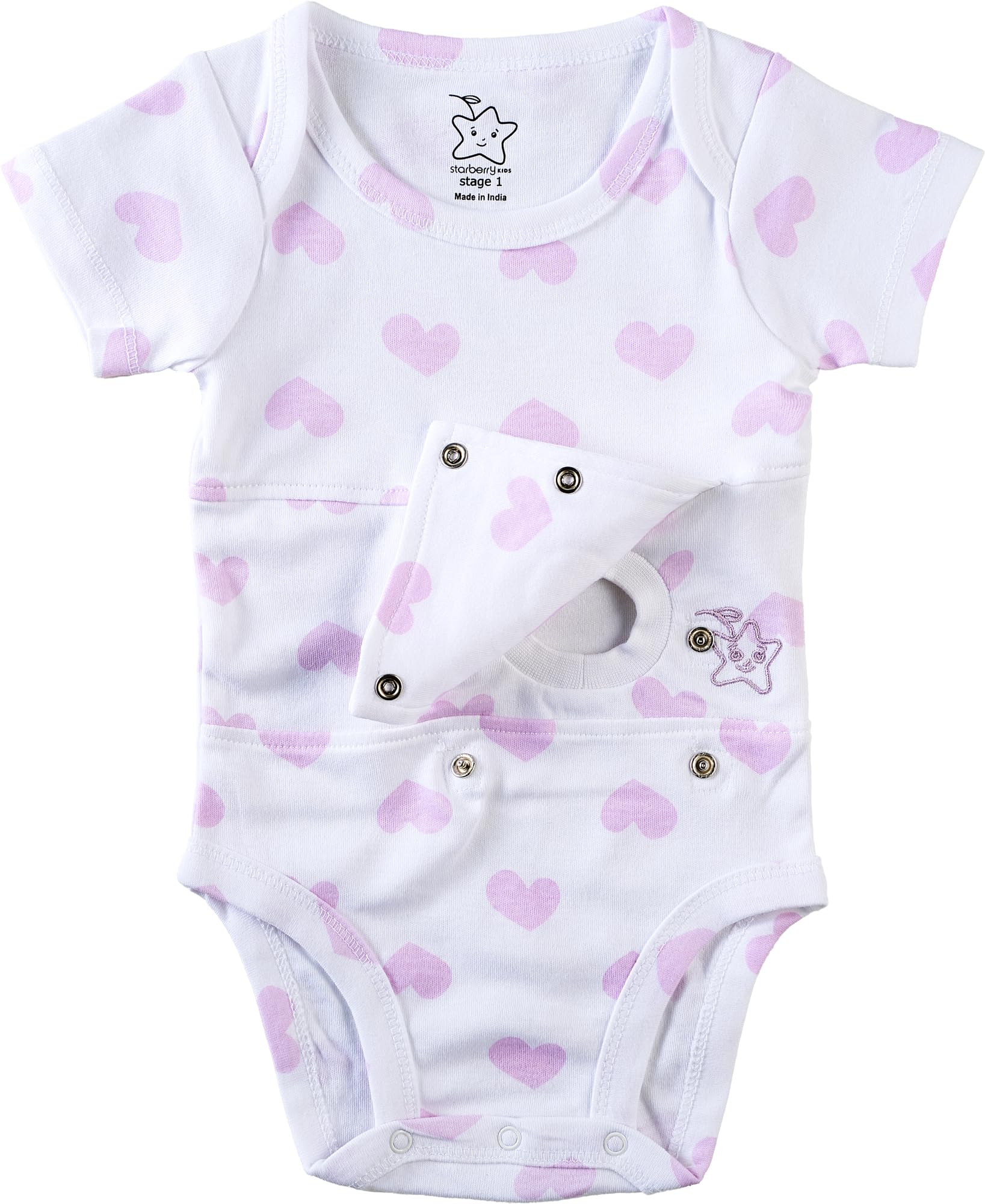 Starberrykids Unisex Adaptive Feeding G-Tube Baby Onesies, 100% Cotton, Round Neck Style, Short Sleeve- 17 Colors & 10 Sizes