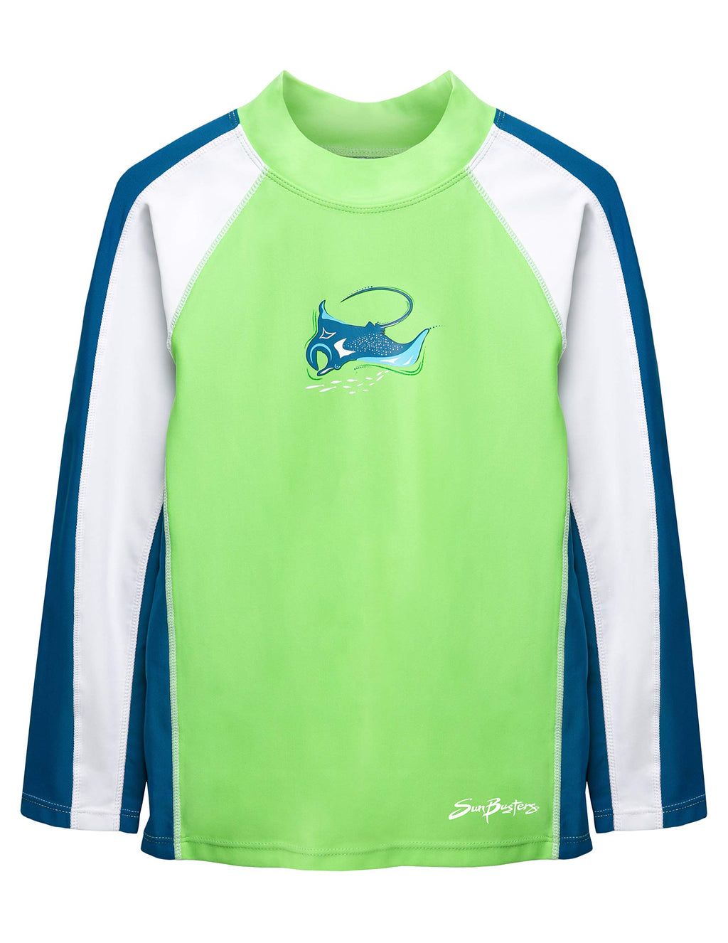 SunBusters Boys L/S Rash Guard(UPF 50+), Flash Green, 11/12 yrs