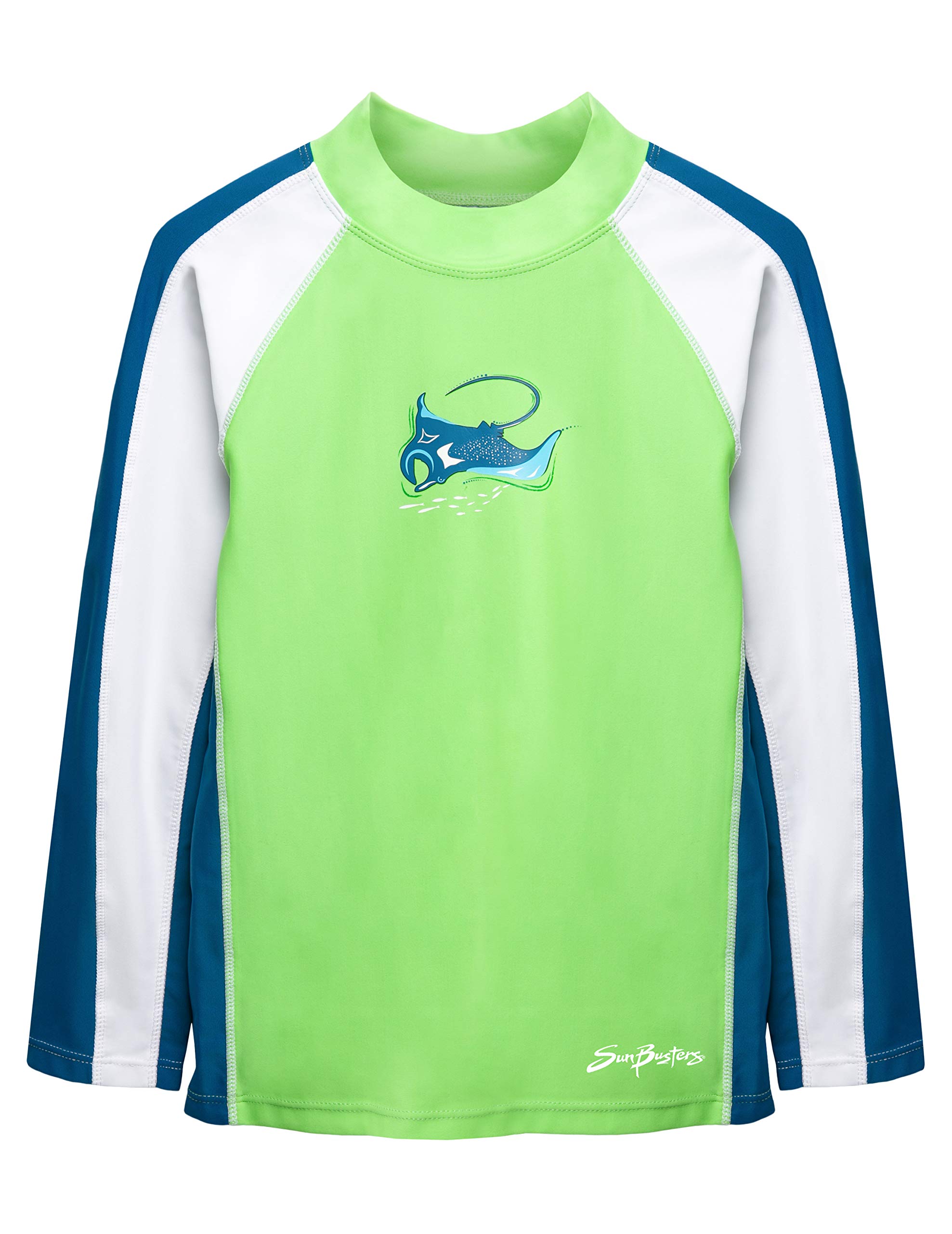 SunBusters Boys L/S Rash Guard(UPF 50+), Flash Green, 11/12 yrs