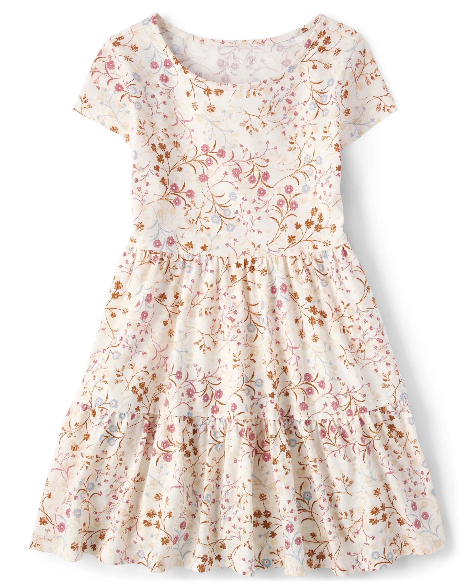 The Children's Place Girls' Plaid Stretch Jacquard Short Sleeve Dress
