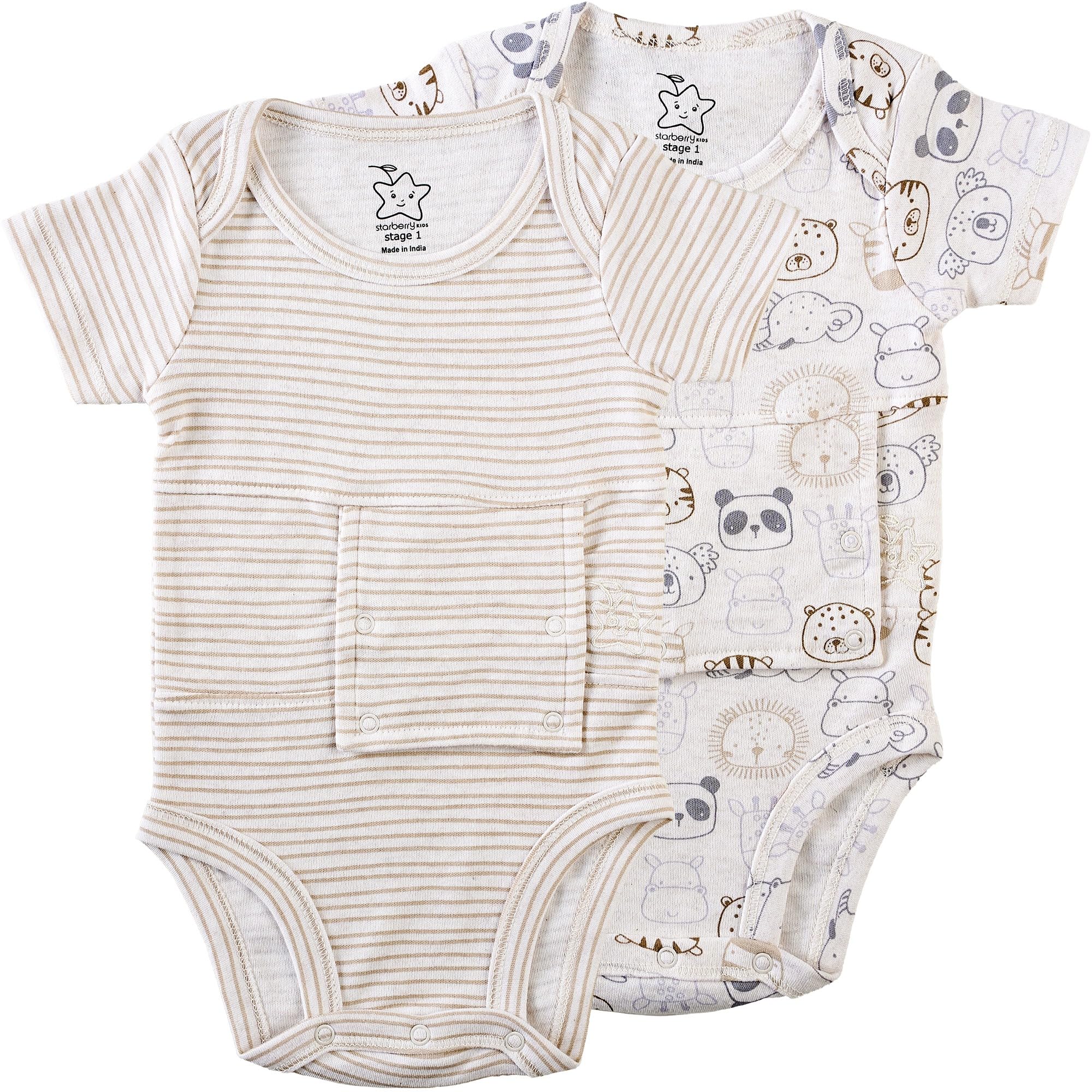 Starberrykids Unisex Adaptive Feeding G-Tube Baby Onesies, 100% Cotton, Round Neck Style, Short Sleeve- 17 Colors & 10 Sizes