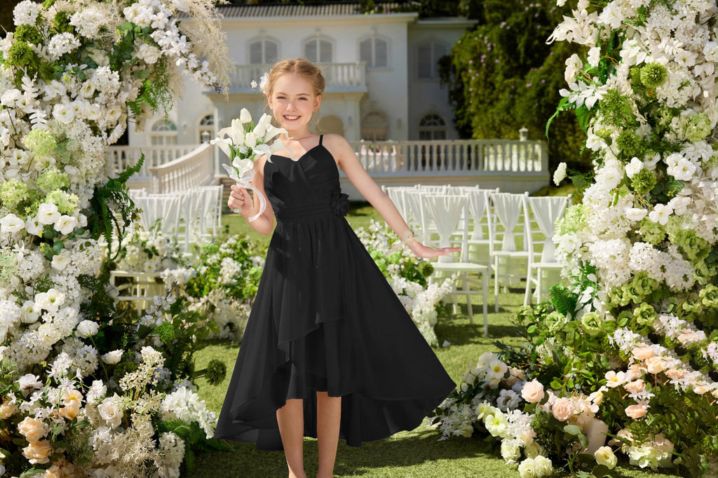 GRACE KARIN Girls Chiffon Summer Dresses Teen Long Party Formal Dress Flower Bridesmaid Straps Shirred High Low Clothes 6-14