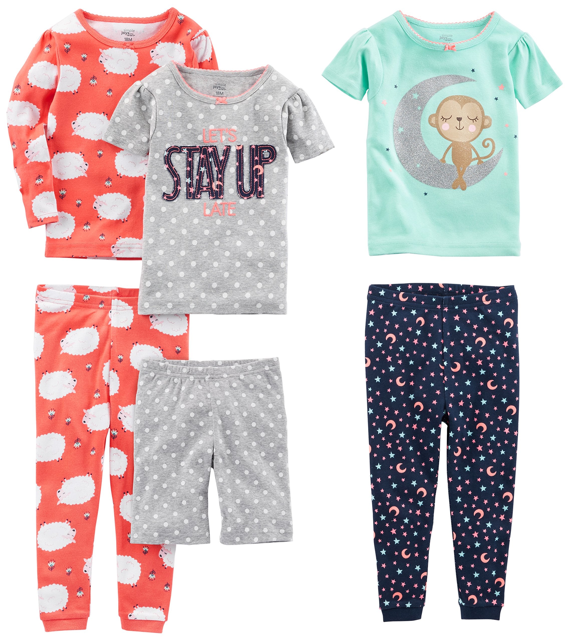Simple Joys by Carter's girls 6-piece Snug Fit Cotton Pajama Set