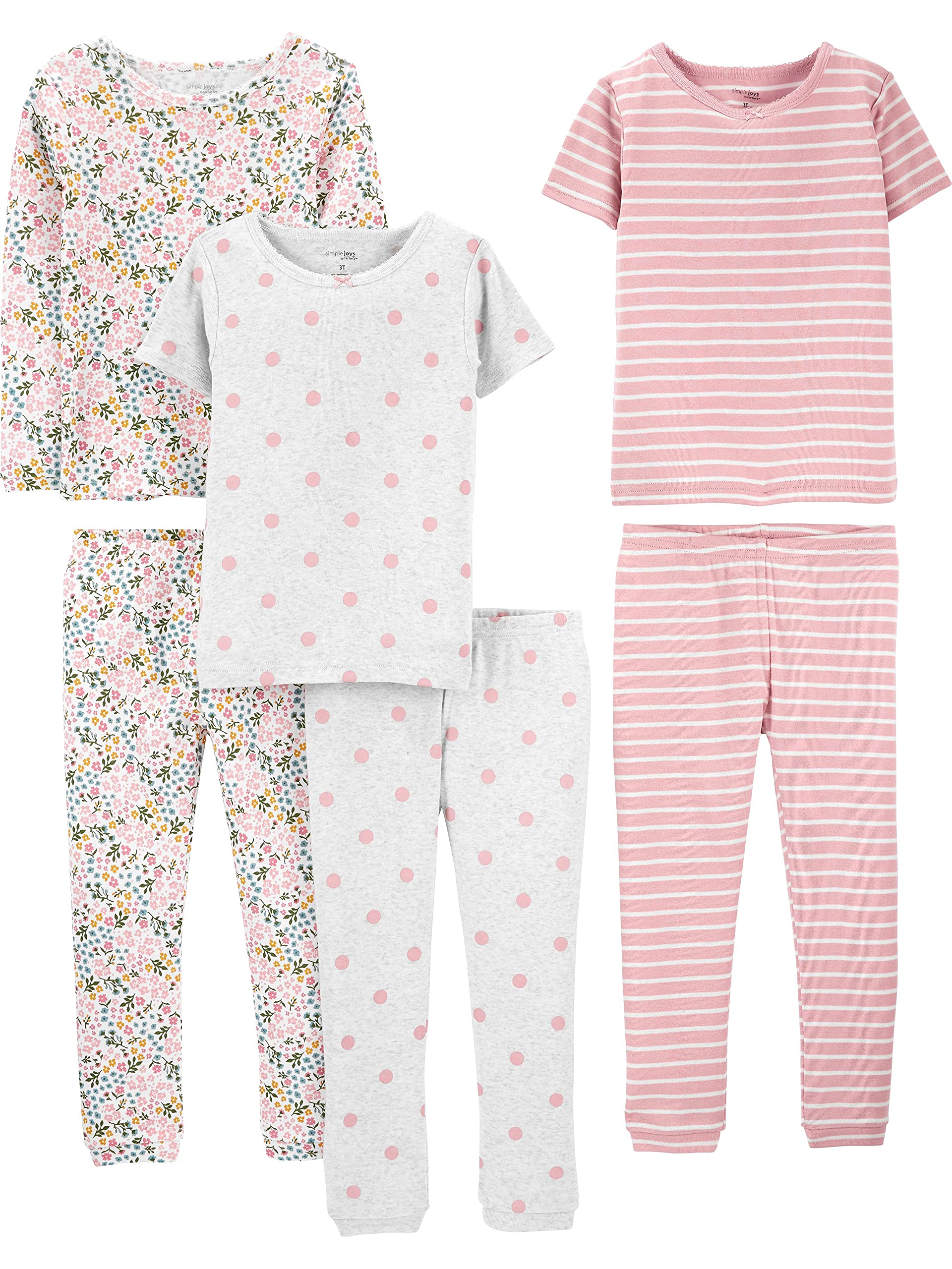 Simple Joys by Carter's girls 6-piece Snug Fit Cotton Pajama Set