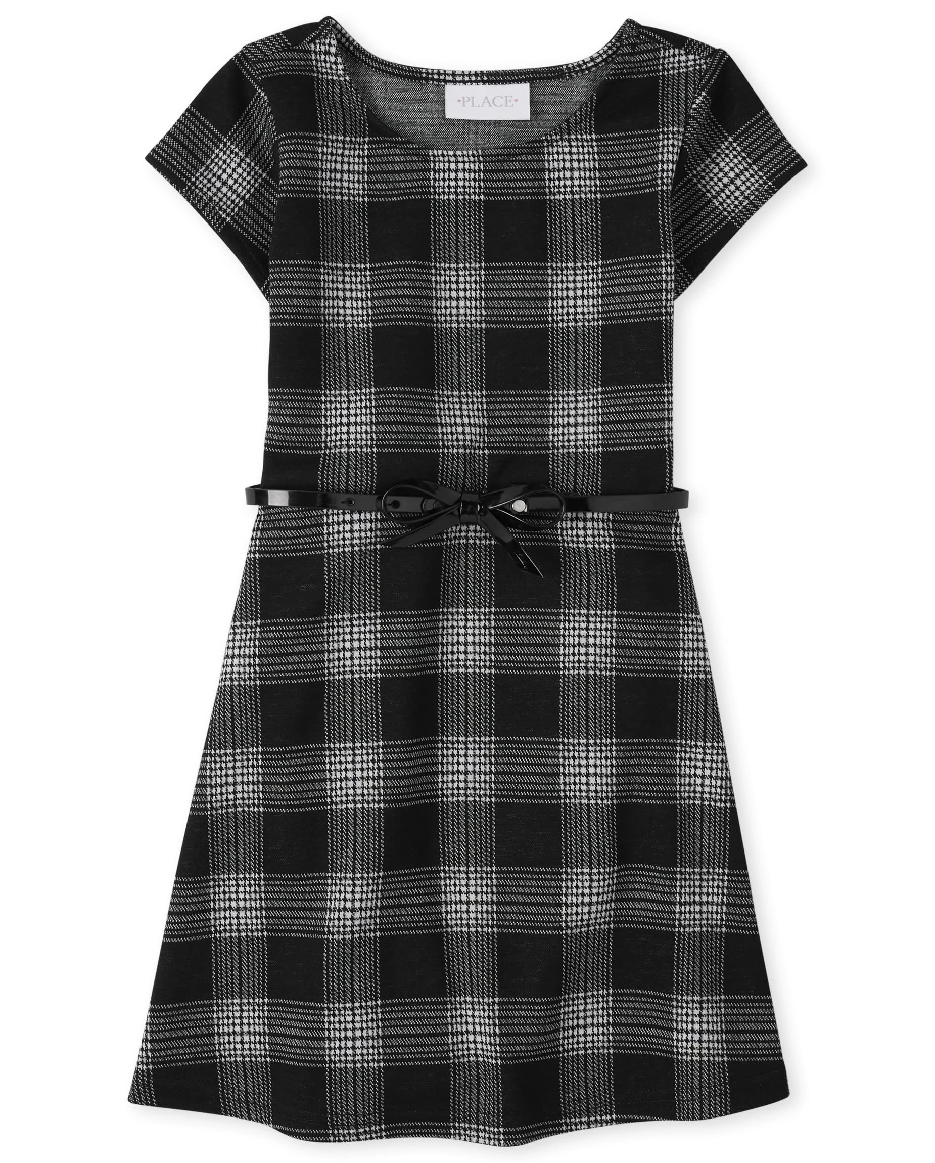 The Children's Place Girls' Plaid Stretch Jacquard Short Sleeve Dress