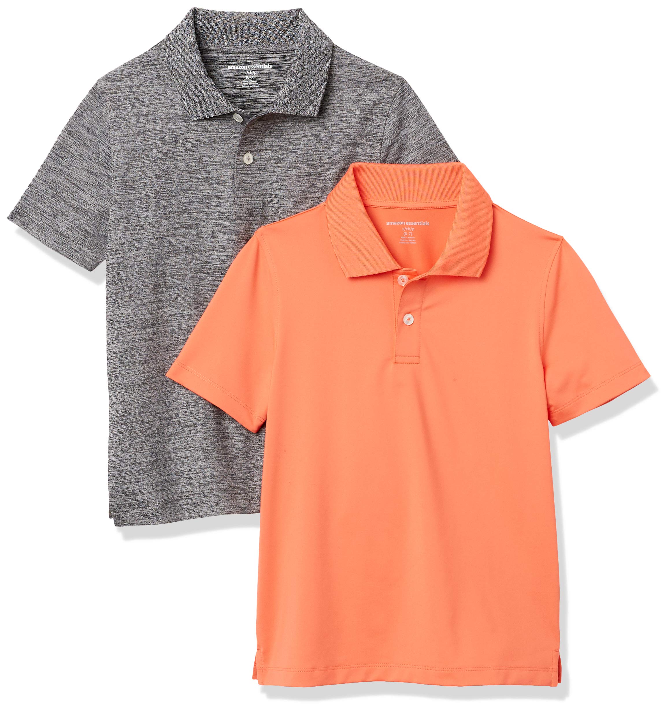 Amazon Essentials Boys and Toddlers' Short-Sleeve Active Performance Polo Shirts for School Uniform, Pack of 2