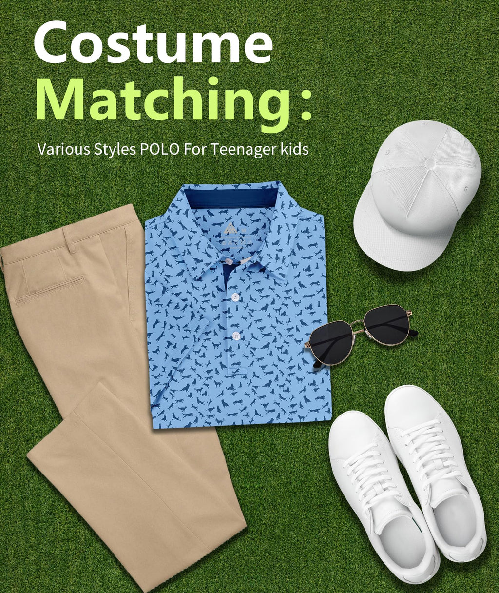 ZITY Boys Golf Polo Shirts Short Sleeve UPF 50+ Print Pattern Shirts for Youth Kids Funny School Uniform Collared T-Shirt